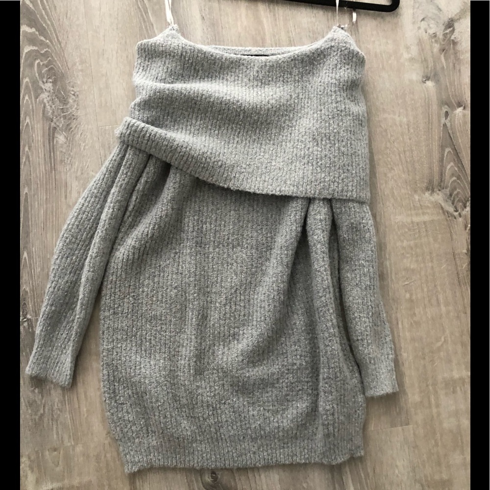 Grey warm fuzzy off the shoulder sweater